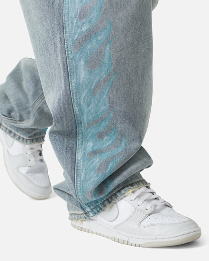 MNML Ultra Baggy Side Panel Denim Jeans Blue
