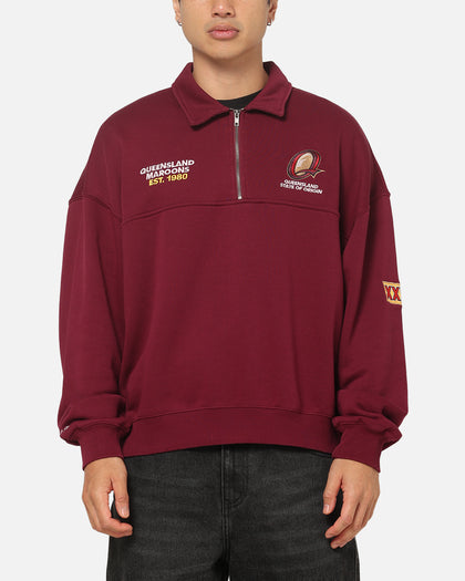 Mitchell & Ness Queensland Maroon Oversized Quarter Zip Crewneck Maroon