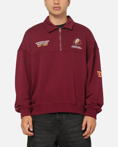 Mitchell & Ness Queensland Maroon Oversized Quarter Zip Crewneck Maroon