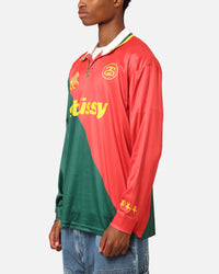 Stüssy Football Polo Long Sleeve T-Shirt Red/Green