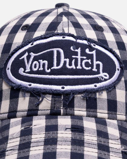 Von Dutch Distressed Plaid Dad Snapback Navy