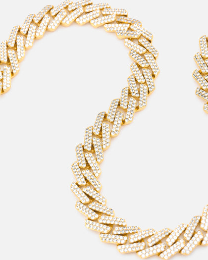 Saint Morta 18" 14mm Iced Interlink Chain Iced Gold