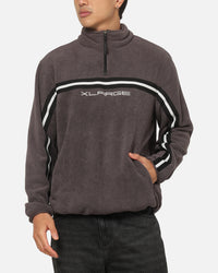 X-Large Stripe Polar Fleece Quarter Zip Fleece Mocha