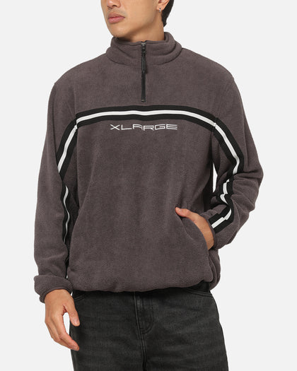 X-Large Stripe Polar Fleece Quarter Zip Fleece Mocha