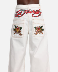 Ed Hardy Death Before Dishonour Jeans Off White