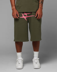 Loiter Hybrid Premium Shorts Olive/Pink