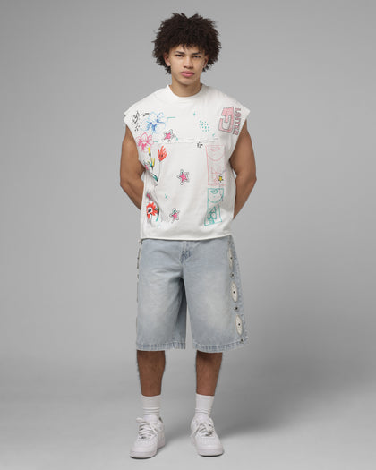 Loiter Hand Drawn Muscle T-Shirt Off White