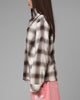 Loiter Heaven Distressed Flannel Button Up Shirt Brown/Beige