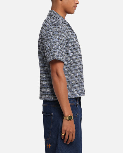 XXIII Boucle Tweed Crop Button Up Shirt Black/White/Blue