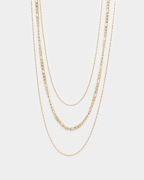 Raising Hell Women's Fine Chain Figaro Stack Necklace Set Gold