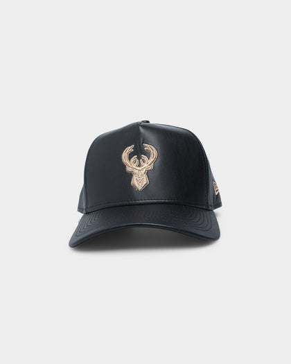 New Era Milwaukee Bucks "Black Tan PU Leather" 9FORTY K-Frame Snapback Black/Tan