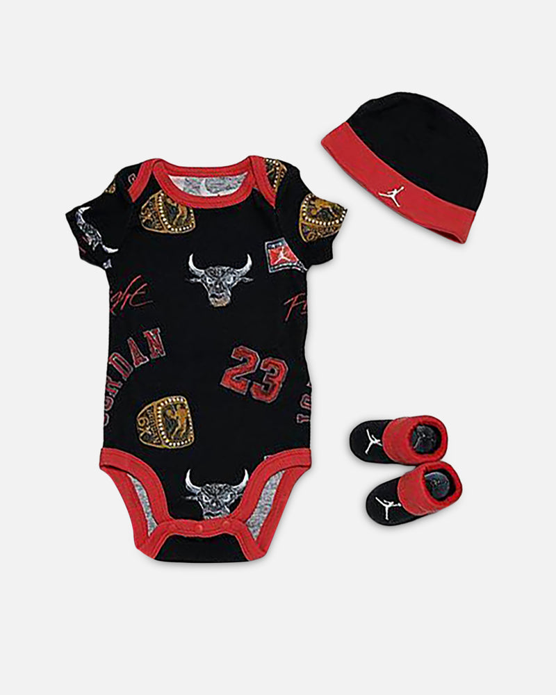 Jordan Infants' Chicago Bulls All Over Print Essentials 3 Piece Set Black