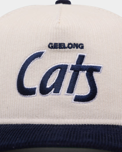 New Era Geelong Cats "AFL Cord Script" Golfer Snapback Chrome/OTC