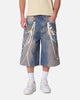 MNML Ultra Baggy Chain Printed Denim Shorts Light Blue