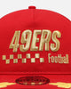 New Era San Francisco 49ers 'Podium Collection' Pre-Curved Golfer Trucker Snapback Scarlet/Metallic Gold