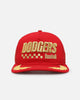 New Era Los Angeles Dodgers 'Podium Collection' Pre-Curved Golfer Trucker Snapback Scarlet/Metallic Gold