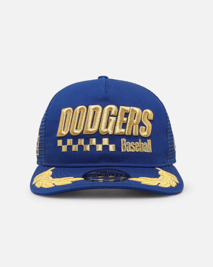 New Era Los Angeles Dodgers 'Podium Collection' Pre-Curved Golfer Trucker Snapback Light Royal/Metallic Gold