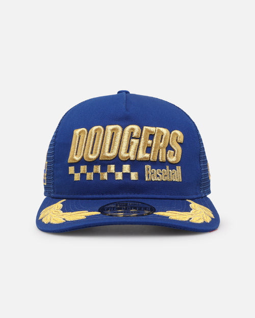 New Era Los Angeles Dodgers 'Podium Collection' Pre-Curved Golfer Trucker Snapback Light Royal/Metallic Gold