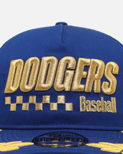 New Era Los Angeles Dodgers 'Podium Collection' Pre-Curved Golfer Trucker Snapback Light Royal/Metallic Gold