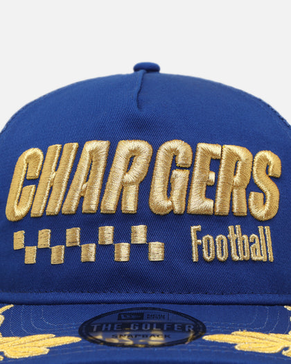 New Era Los Angeles Chargers 'Podium Collection' Pre-Curved Golfer Trucker Snapback Light Royal/Metallic Gold