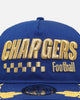 New Era Los Angeles Chargers 'Podium Collection' Pre-Curved Golfer Trucker Snapback Light Royal/Metallic Gold