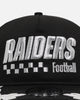 New Era Las Vegas Raiders 'Podium Collection' Pre-Curved Golfer Trucker Snapback Light Royal/Metallic Gold