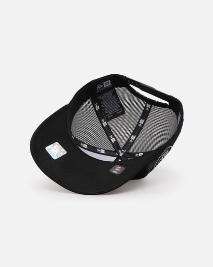 New Era Las Vegas Raiders 'Podium Collection' Pre-Curved Golfer Trucker Snapback Light Royal/Metallic Gold