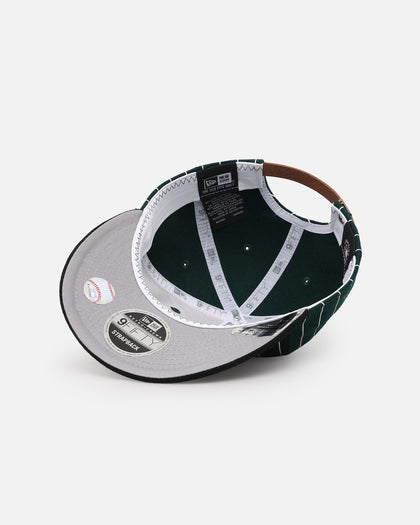 New Era Oakland Athletics 9FIFTY Retro Melton Pinstripe Strapback Dark Green/Black
