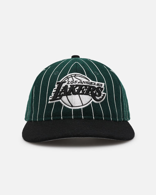 New Era Los Angeles Lakers 9FIFTY Retro Melton Pinstripe Strapback Dark Green/Black