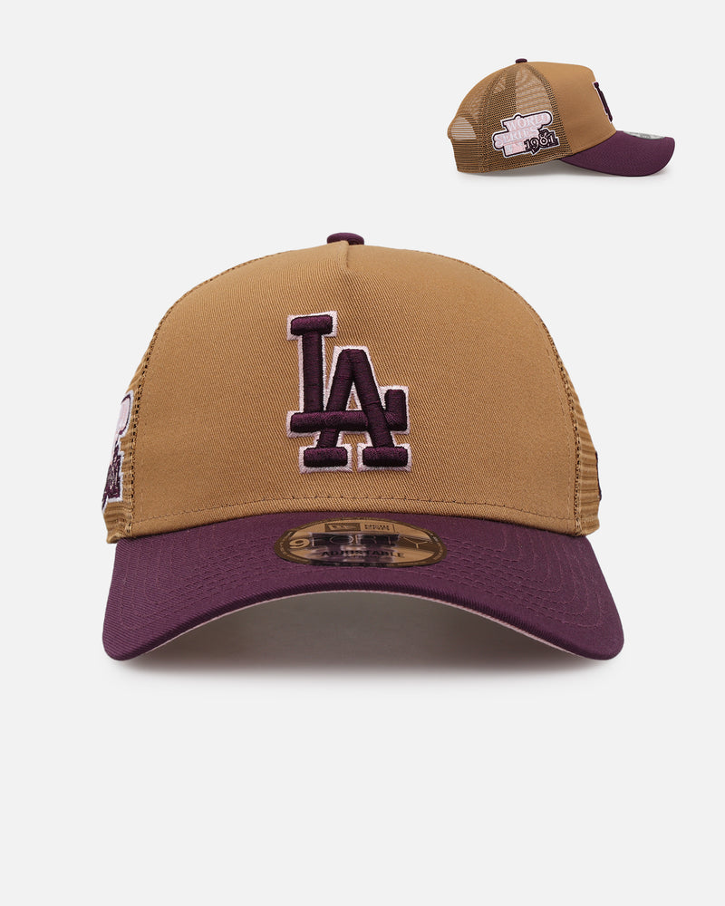 New Era Los Angeles Dodgers 'Rustic Rose' 9FORTY A-Frame Trucker Snapback Wheat