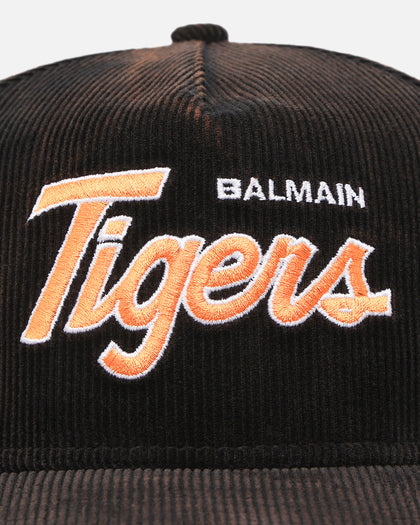 New Era Balmain Tigers 'NRL Golfer Washed Black' Pre-Curved Corduroy Golfer Snapback Washed Black