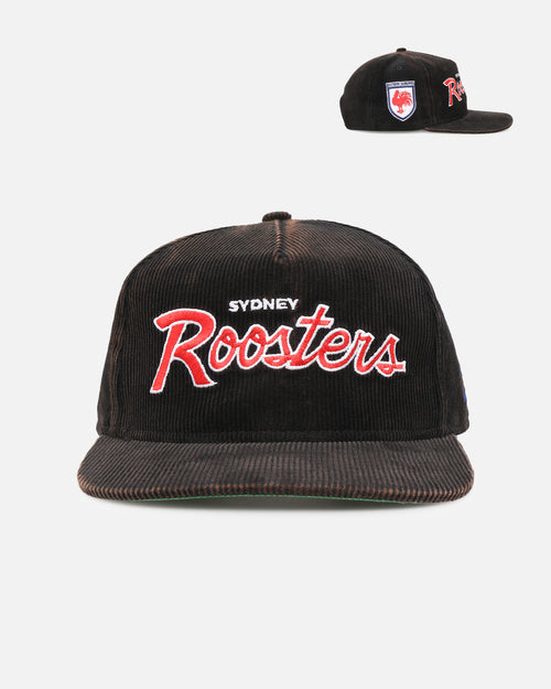 New Era Sydney Roosters 'NRL Golfer Washed Black' Pre-Curved Corduroy Golfer Snapback Washed Black
