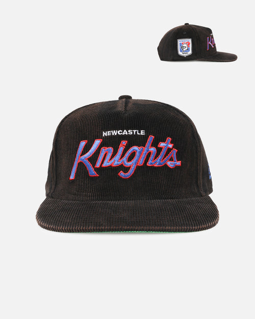 New Era Newcastle Knights 'NRL Golfer Washed Black' Pre-Curved Corduroy Golfer Snapback Washed Black