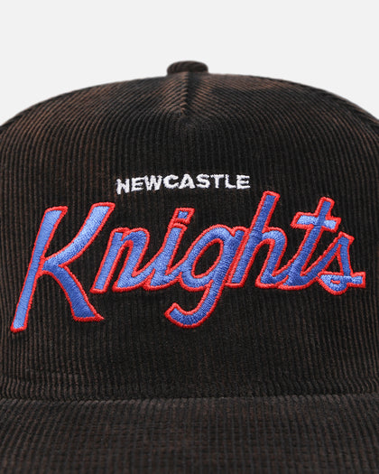 New Era Newcastle Knights 'NRL Golfer Washed Black' Pre-Curved Corduroy Golfer Snapback Washed Black