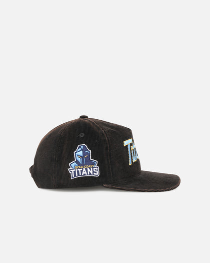 New Era Gold Coast Titans 'NRL Golfer Washed Black' Pre-Curved Corduroy Golfer Snapback Washed Black