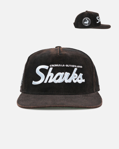 New Era Cronulla Sutherland Sharks 'NRL Golfer Washed Black' Pre-Curved Corduroy Golfer Snapback Washed Black