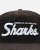 New Era Cronulla Sutherland Sharks 'NRL Golfer Washed Black' Pre-Curved Corduroy Golfer Snapback Washed Black