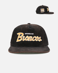 New Era Brisbane Broncos 'NRL Golfer Washed Black' Pre-Curved Corduroy Golfer Snapback Washed Black