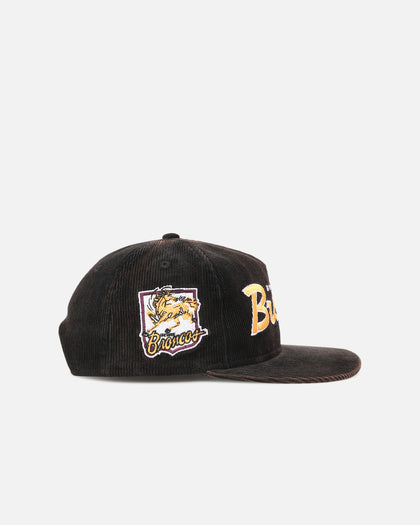New Era Brisbane Broncos 'NRL Golfer Washed Black' Pre-Curved Corduroy Golfer Snapback Washed Black