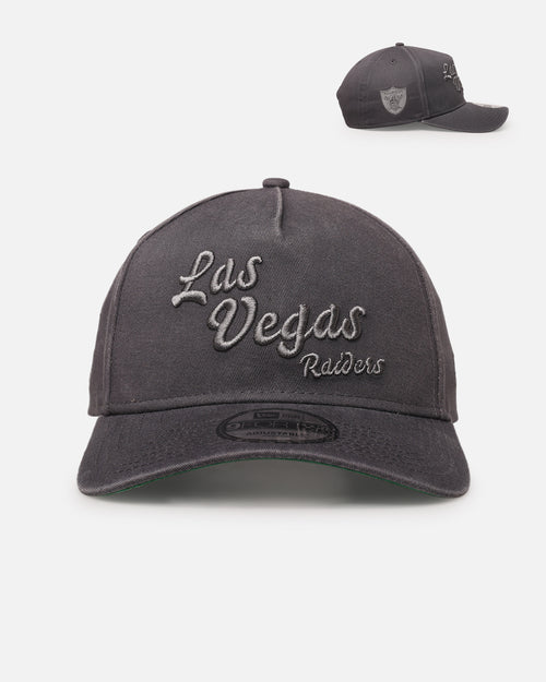 New Era Las Vegas Raiders 'Graphite Script' 9FORTY A-Frame Snapback Washed Graphite