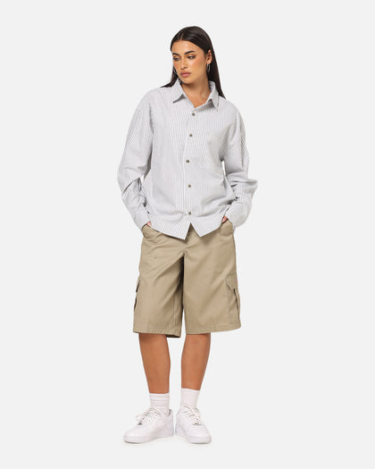 Carre Oxford Stripe Long Sleeve Button Up Shirt White/Green