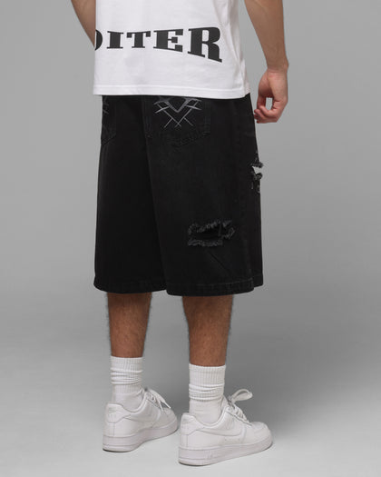 Loiter Distressed Jorts Black