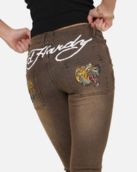 Ed Hardy Women's Tiger Bootcut Jeans Brown