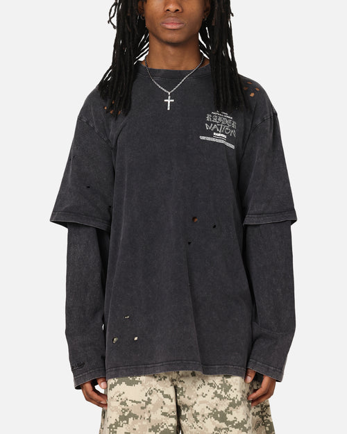 Mitchell & Ness Las Vegas Raiders Chromed Mock Long Sleeve T-Shirt Faded Black