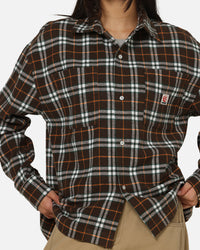Carre Workwear Long Sleeve Button Up Shirt Brown-Plaid