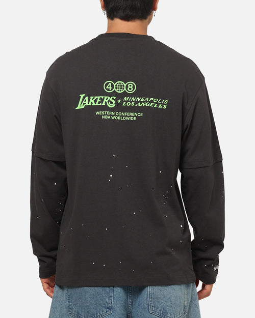 Mitchell & Ness Los Angeles Lakers 48 Mock Layer Vintage Long Sleeve T-Shirt Washed Black