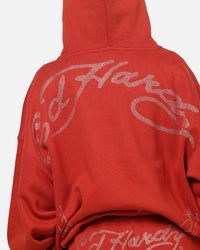 Ed Hardy Cyber Rhinestone Zip-Up Hoodie Red