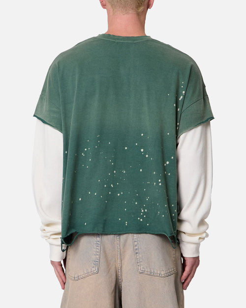 MNML Layered Distressed Painted Long Sleeve T-Shirt Green