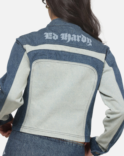 Ed Hardy Women's Crossfire Denim Jacket Mid Denim
