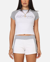 Ed Hardy Women's Raglan Baby T-Shirt White/Grey